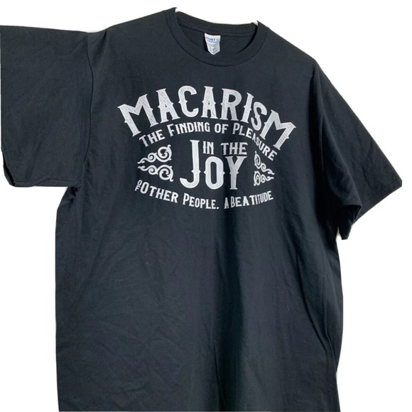 Port & Company T-Shirt Top Black White Graphic MACARISM 100% Cotton Tee 2XL NWOT - Picture 7 of 11